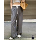 2color ウエスト配色ストライプパンツ きれいめパンツ オフィスカジュアル | RAKUku | 詳細画像1 