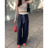 ネイビー | 2color ウエスト配色ストライプパンツ きれいめパンツ オフィスカジュアル | RAKUku