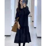 ブラック | 2color ラウンドティアードワンピース ロングワンピース | RAKUku