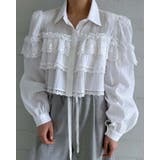 ホワイト | 3collor パワーショルダー フリルレースブラウス 長袖シャツ 無地 長袖 | RAKUku