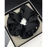 ブラック | ストーン キラキラ シュシュ ダブルフリル ビッグフリル エレガント 高級感 | RAKUku