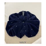 ネイビー | 5color ベロアドットシュシュ 高級感 | RAKUku