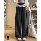レース付き ワイドパンツ レーディス ウエストゴム 春夏 韓国ファッション | RAKUku | 詳細画像1 