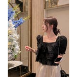 ブラック | 【3color】ミルフィーユフリルブラウス フリルトップス 半袖 | RAKUku