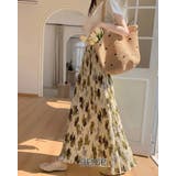 ベージュ | 【4color】バックスリット 水彩フラワープリーツスカート ウエストゴム | RAKUku