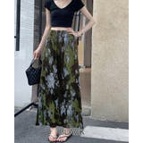 ブラック | 【4color】バックスリット 水彩フラワープリーツスカート ウエストゴム | RAKUku