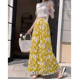 イエロー | 【4color】バックスリット 水彩フラワープリーツスカート ウエストゴム | RAKUku