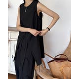 ブラック | 【2color】ラップデザインノースリーブセットアップ ワイドパンツ | RAKUku