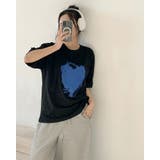 ブラック | ハートロゴ プリントTシャツ 半袖 | RAKUku