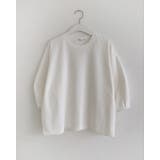 ホワイト | ステッチパフスリーブラウンドトップス ７分袖 オフィス | RAKUku