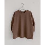 モカ | ステッチパフスリーブラウンドトップス ７分袖 オフィス | RAKUku