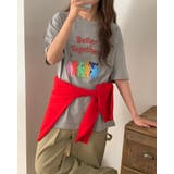 グレー | ルーズフィットベアプリントTシャツ レタリング 半袖 | RAKUku
