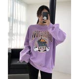パープル | 4color オーバーフィットプリントスウェット 長袖 | RAKUku