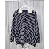 ネイビー | 4color ストライプポロシャツ ラガーシャツ | RAKUku