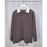 モカ | 4color ストライプポロシャツ ラガーシャツ | RAKUku