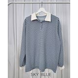 スカイブルー | 4color ストライプポロシャツ ラガーシャツ | RAKUku