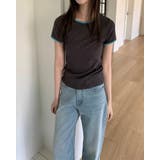 チャコール | 【3color】韓国製 配色リンガー リブTシャツ | RAKUku