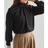 ブラック | スカラップリブニット使いブラウス | RANAN