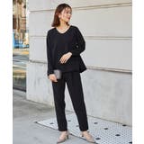 ブラック | 【2点セット】洗える/ストレッチペプラムブラウス＆テーパードパンツセットアップ | RANAN