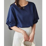 ネイビー | 袖タックデザインきれい見えブラウス | RANAN