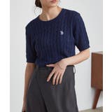 ネイビー | ＜Ｕ．Ｓ．ＰＯＬＯＡＳＳＮ．＞ワンポイント半袖ケーブルニット | RANAN