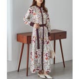 ピンクベージュケイ | 配色ボタニカルシャツワンピース | RANAN