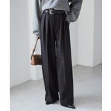 ブラック73 | 【選べる股下】ウール調センタープレスタックワイドパンツ | RANAN