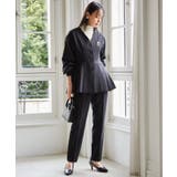 ブラック | 【2点セット】洗える 防シワＶネックペプラムトップステーパードパンツセットアップ | RANAN