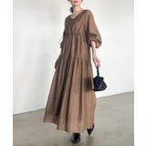 モカ | 【M～LLサイズ展開】シアーチェックドロストギャザーティアードワンピース | RANAN