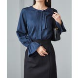 ネイビー | パール付きボウタイブラウス | RANAN