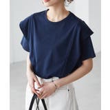 ネイビー | ラッフルショルダーTシャツ | RANAN