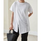 オフホワイト(フォト) | ロゴプリントアシメチュニックTシャツ | RANAN