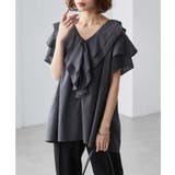 チャコール | ビッグカラーフリルハーフスリーブブラウス | RANAN