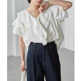 ホワイト | ビッグカラーフリルハーフスリーブブラウス | RANAN