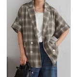 カーキチェック | 麻調ダブルボタンハーフスリーブジャケット | RANAN