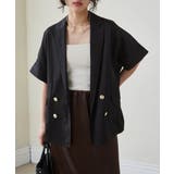 ブラック | 麻調ダブルボタンハーフスリーブジャケット | RANAN