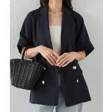 ネイビー | 麻調ダブルボタンハーフスリーブジャケット | RANAN