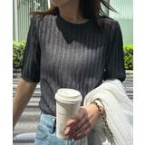 チャコール | ５分袖シアーラメリブニット | RANAN