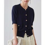 【洗える・ひんやり】ゴールド調ボタン5分袖ニットカーデ | RANAN | 詳細画像1 