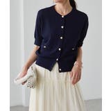 【洗える・ひんやり】ゴールド調ボタン5分袖ニットカーデ | RANAN | 詳細画像2 