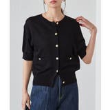 ブラック | 【洗える・ひんやり】ゴールド調ボタン5分袖ニットカーデ | RANAN