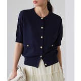 ネイビー | 【洗える・ひんやり】ゴールド調ボタン5分袖ニットカーデ | RANAN