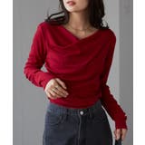 レッド | ドレープオフショルリブロンＴ | RANAN