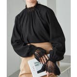 ブラック | レースフリルプチハイネックブラウス | RANAN