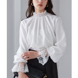 ホワイト | レースフリルプチハイネックブラウス | RANAN