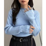 ブルー | シアーフリルハイネックリブニット | RANAN