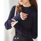 ネイビー | シアーフリルハイネックリブニット | RANAN