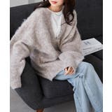 ベージュ | ディープキーネックシャギーニット | RANAN