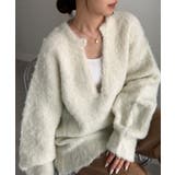 オフホワイト | ディープキーネックシャギーニット | RANAN