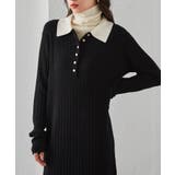 ブラック | ポロカラーリブニットワンピース | RANAN